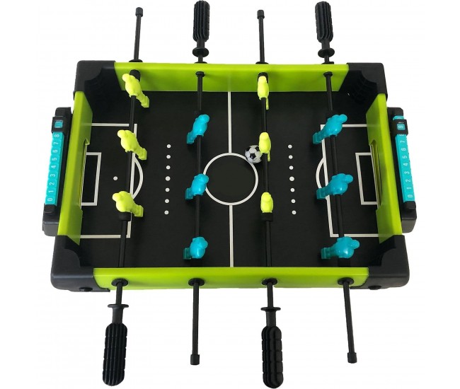 Masa de fotbal cu teren si 12 jucatori Flippy, 4 manere, cu Tablou Scor, din Metal si ABS, 36.5 x 35.5 x 8 cm, Design Multicolor, pentru copii/adulti, verde