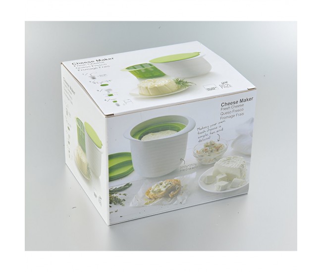 Recipient pentru Preparat Branza, Flippy, Capac de Silicon, Cheese Maker din Plastic, Strecuratoare, 17x14.5x12.8 cm, Alb