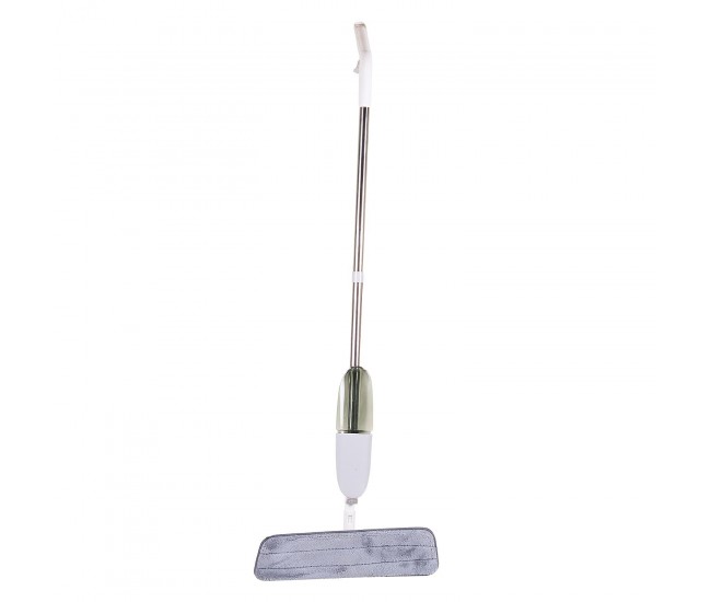 Mop plat, Flippy, cu pulverizator, pentru uz casnic, plastic, rezerva de mop din microfibra, 125x40 cm, Alb/Mov