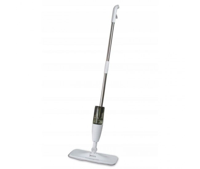 Mop plat, Flippy, cu pulverizator, pentru uz casnic, plastic, rezerva de mop din microfibra, 125x40 cm, Alb/Negru