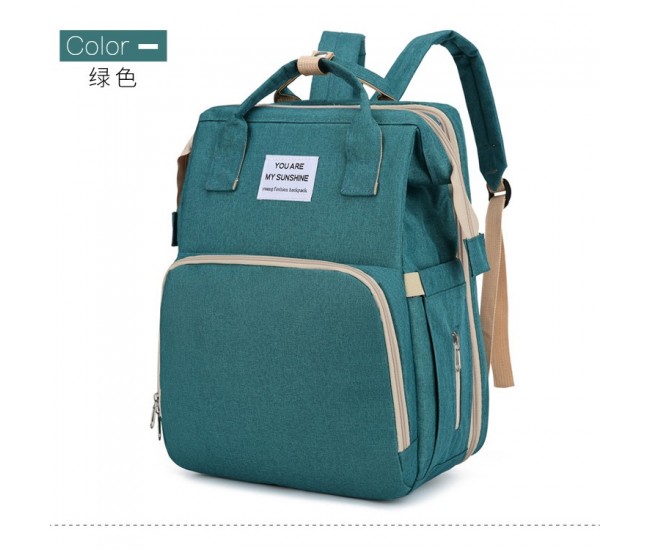 Rucsac Multifunctional pentru Mamici, Flippy, pentru Scutece Bebelusi cu Patut Pliabil, Verde