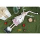 Ornament de Craciun ren cu picioare telescopice, Flippy, roz/alb, textil, 72 cm