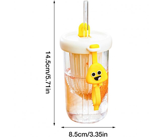 Pahar din silicon, cu capac si pai, pentru copii, Flippy, anti-cadere, compartiment pentru fructe/ceai/gheata, rezistent la temperaturi inalte, 500ml, Alb, 14.5x8.8x20 cm