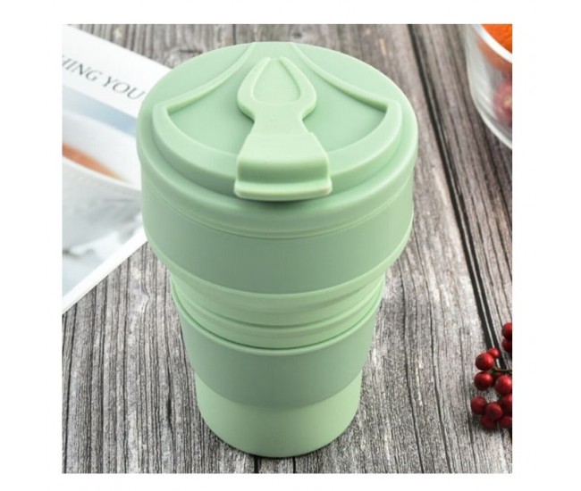 Pahar pliabil din silicon Flippy, pentru calatorii, camping, 350 ml,  8.2x6.3x9.1 cm, verde