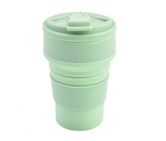 Pahar pliabil din silicon Flippy, pentru calatorii, camping, 350 ml,  8.2x6.3x9.1 cm, verde