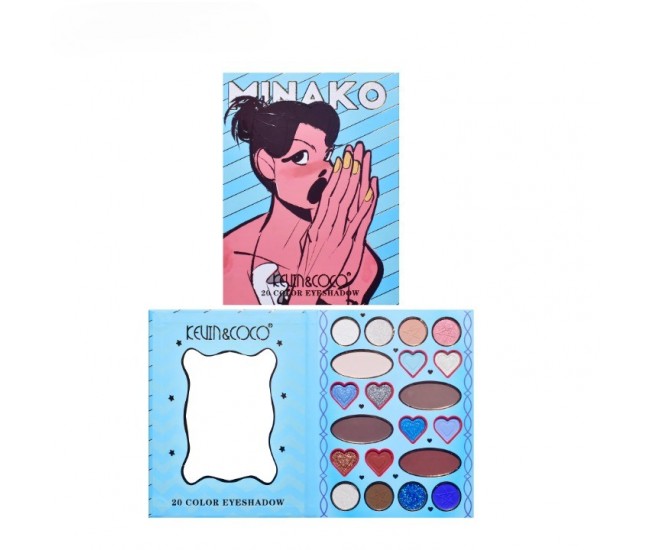 Paleta de Machiaj, KEVIN&COCO, 20 Culori Blue Girl, Fard de Pleoape si Blush, Albastru