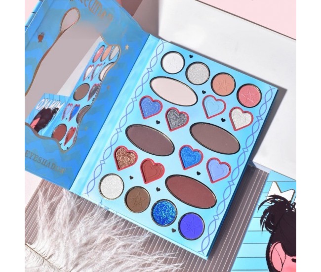 Paleta de Machiaj, KEVIN&COCO, 20 Culori Blue Girl, Fard de Pleoape si Blush, Albastru