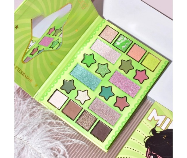 Paleta de Machiaj, KEVIN&COCO, 20 Culori Green Girl, Fard de Pleoape si Blush, Verde