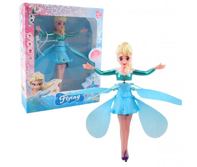 Papusa Frozen Zana Zburatoare, Flippy, Jucarie cu Senzor pentru Coordonarea Miscarilor, Incarcare USB, cu Lumini, 19x6.5 cm, Albastra