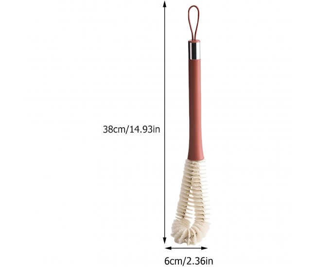 Perie de Curatat Pahare, Sticle, Biberoane, Flippy, cu Maner Lung, Uz Casnic, Silicon, Ergonomic, 3.9x5.4x38.5cm, Rosu