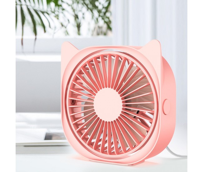 Mini ventilator pentru birou cu usb, Flippy, rotire 360 grade, 3 viteze, 13.5 x 12,8 cm, Roz