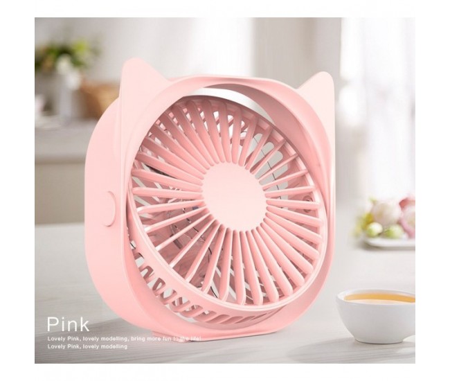 Mini ventilator pentru birou cu usb, Flippy, rotire 360 grade, 3 viteze, 13.5 x 12,8 cm, Roz