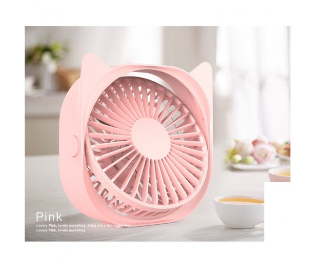 Mini ventilator pentru birou cu usb, Flippy, rotire 360 grade, 3 viteze, 13.5 x 12,8 cm, Roz