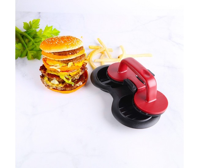 Presa dubla pentru hamburgeri 2 in 1, forma si presa, cu maner, material ABS, 20x10 cm, 140 g, negru