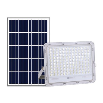 Proiector LED cu Panou Solar Flippy, Senzor de lumina Waterproof, 100W, 23x18 cm, suport U inclus, panou afisaj nivel baterie, telecomanda, 220V, Design Modern, Alb