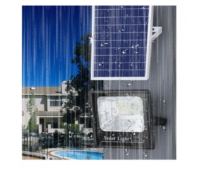 Proiector LED SMD 800W cu incarcare solara Flippy, panou solar, cu telecomanda, suport prindere, material ABS, 14AH, 1032 LED-uri, 5 m cablu inclus, 1019Lm, 36x32 cm, negru