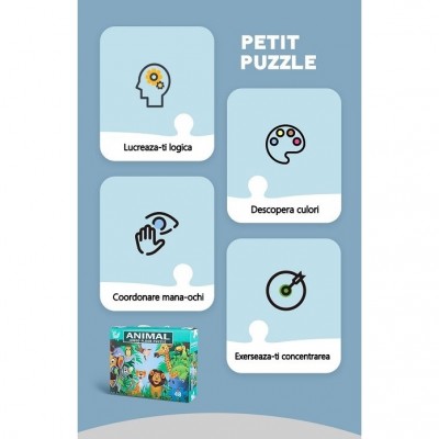 Puzzle pentru copii, jungla cu animale, 48 de piese