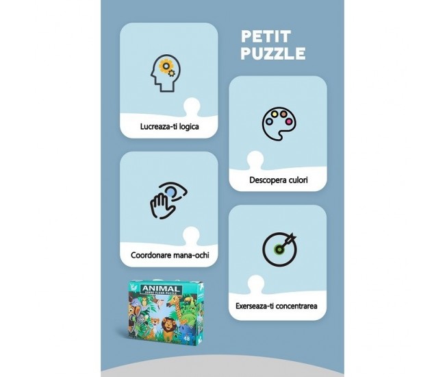 Puzzle pentru copii, jungla cu animale, 48 de piese