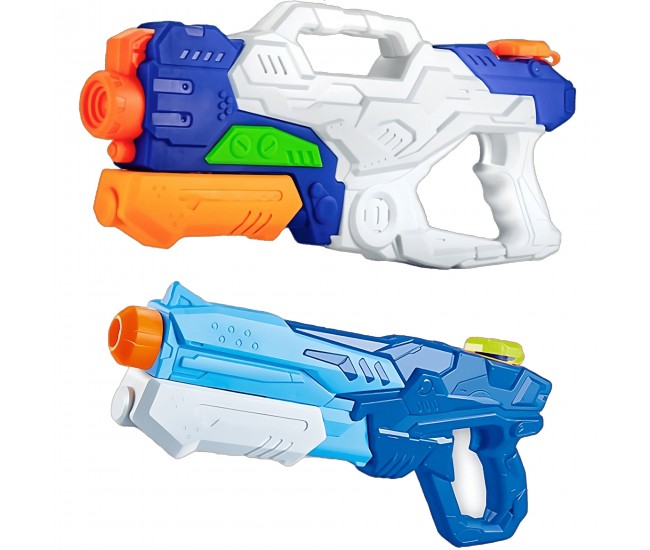 Set 2x Pistol cu Apa pentru Copii, Rezervor, Pentru Piscina/Plaja, Flippy, 6ani+, Alb/Albastru + Albastru, 1000 ML + 600 ML