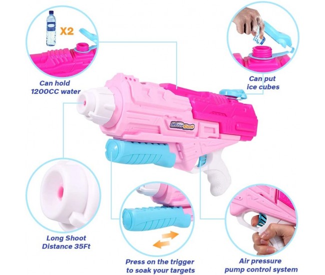 Pistol cu Apa pentru Copii, Rezervor, Pentru Piscina/Plaja, Flippy, 6ani+, Roz, 1250ML