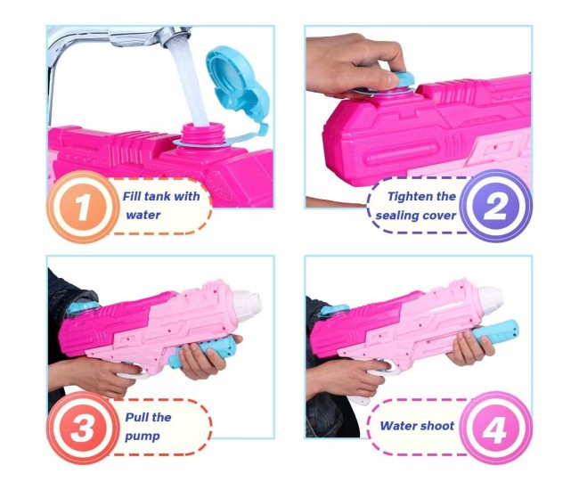 Pistol cu Apa pentru Copii, Rezervor, Pentru Piscina/Plaja, Flippy, 6ani+, Roz, 1250ML