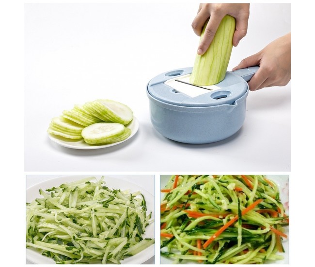 Razatoare multifunctionala Flippy pentru legume, fructe, branzeturi, 10 piese, 27.6x8 cm, albastru