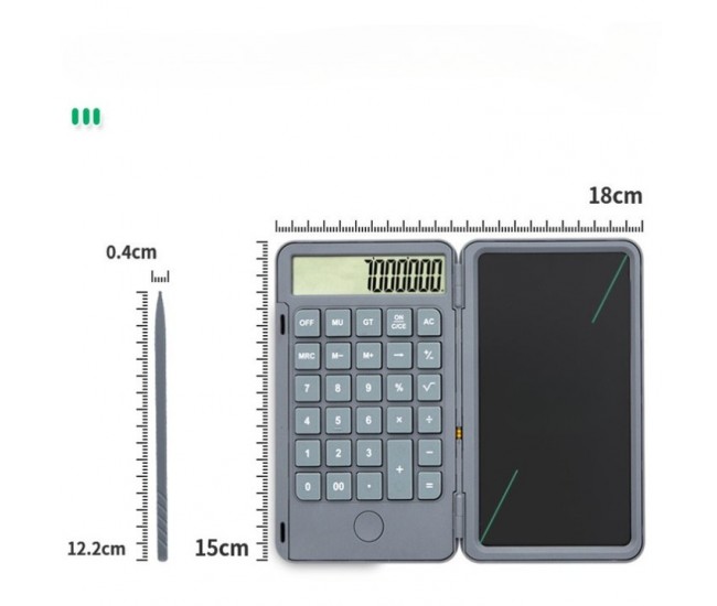 Calculator de Mana Reincarcabil cu Tabla de Scris, Flippy, Calculator Portabil, Ecran LCD, Afisaj cu 12 Cifre, Ecran de 15 cm, Culoare Gri