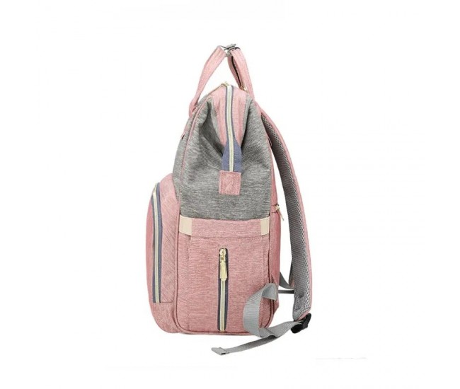 Rucsac Multifunctional pentru Mamici, Flippy, din Panza Oxford, Compartimentare Multipla, Impermeabil, 43 x 18 x 26 cm, Roz/Gri