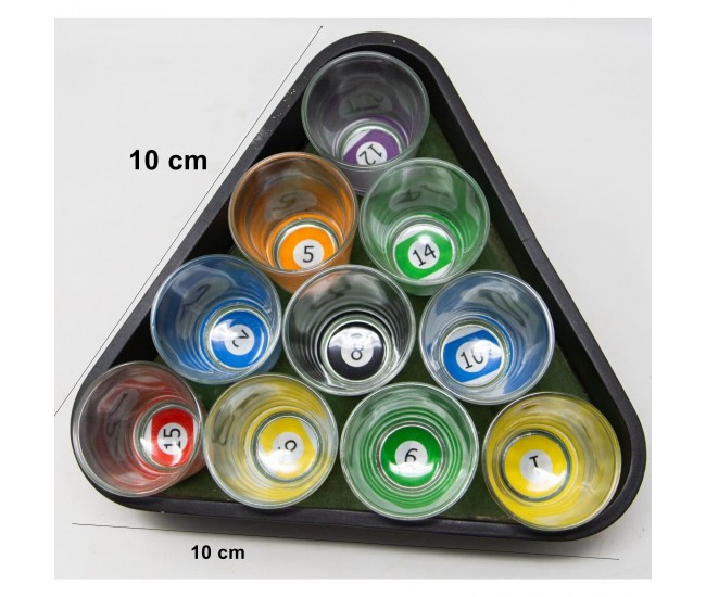 Set 10 pahare de shot Flippy, cu Suport de Biliard, 30 ml, din sticla, 10 x 10 cm, multicolor