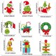 Set 18 Decoratiuni de Craciun din Lemn, Flippy, cu Snur pentru Agatare in Brad, Model Grinch, Diferite Dimensiuni, Multicolor