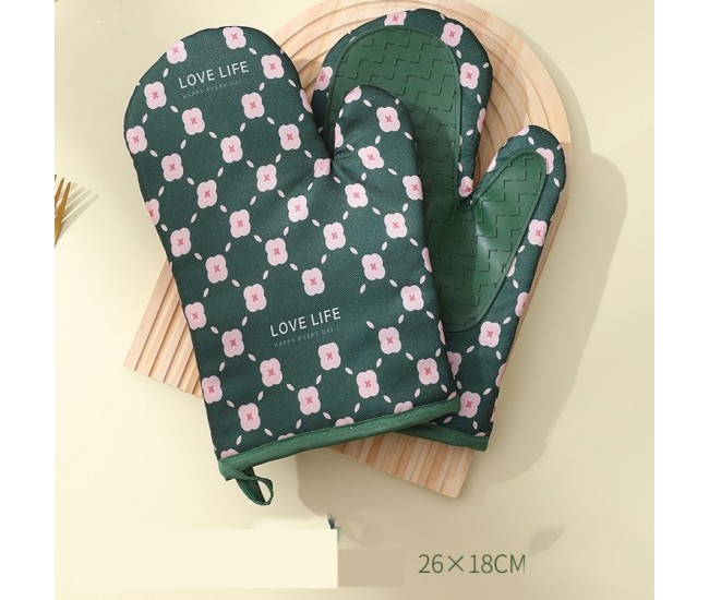 Set 2 manusi cuptor Flippy, manusa de bucatarie,  rezistenta 330 grade, textil si cauciuc, 26.5x18 cm, verde