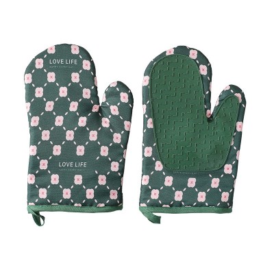 Set 2 manusi cuptor Flippy, manusa de bucatarie,  rezistenta 330 grade, textil si cauciuc, 26.5x18 cm, verde