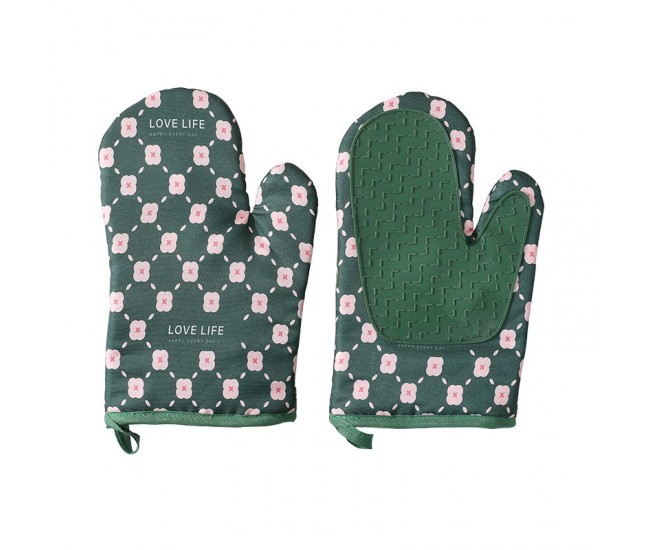 Set 2 manusi cuptor Flippy, manusa de bucatarie,  rezistenta 330 grade, textil si cauciuc, 26.5x18 cm, verde