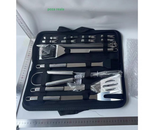 Set 20 Ustensile pentru Gratar, Flippy, din Otel Inoxidabil, Geanta Oxford, Argintiu