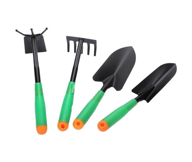 Set 4 Unelte de Gradina Flippy, pentru Plantare Prelucrare Sol si Ingrijire Plante, Material PVC si cardboard, 31.5 x 8.5 cm, verde