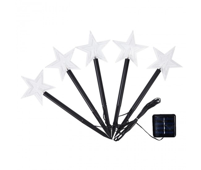 Set 5 Lampi solare LED de exterior Tip Stea pentru gradina Flippy, 35.5 cm, Alb Cald