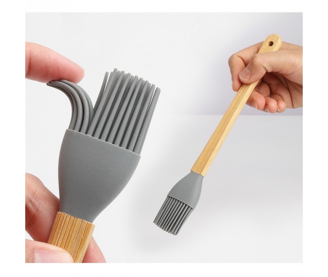 Set 5 Mini Spatule de Silicon Flippy, pensula, Stejar, Multicolor