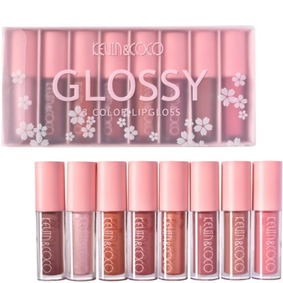 Set 8 Lip Gloss, nunate rose, nude, glosy, cutie dreptunghiulara, 8.3 x 17.5 x 2.7 cm, 181.5 g, multicolor