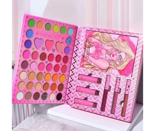 Set 8 Produse de Machiaj, KEVIN & COCO, Butterfly Dream Girl, 49 de culori, 24.7 x 19.7 x 2.7 cm