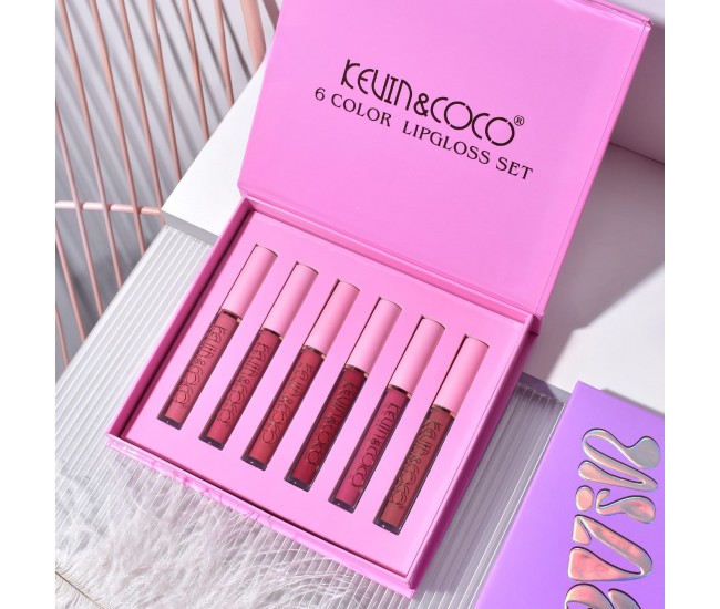 Set de Buze, KEVIN & COCO, Pink Girl, 6 Lip Gloss-uri, 17 x 14.8 x 2.9 cm, Roz/Maro