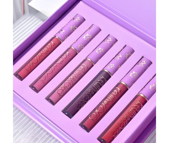 Set de Buze, KEVIN COCO, Violet Girl, 6 Lip Gloss-uri, 17 x 14.8 x 2.9 cm, Roz/Rosu/Mov