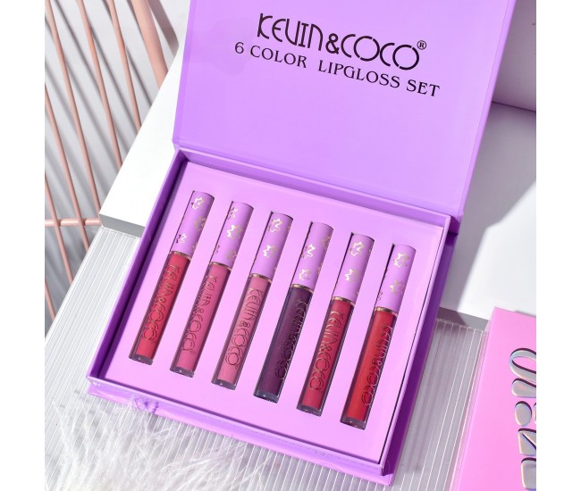 Set de Buze, KEVIN COCO, Violet Girl, 6 Lip Gloss-uri, 17 x 14.8 x 2.9 cm, Roz/Rosu/Mov