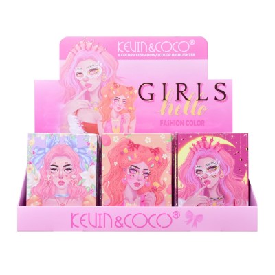 Set 3 Palete de Machiaj, KEVIN & COCO, Pink Barbie Girl. Fard de Pleoape si Iluminator, 15 culori, 11.3 x 8.2 x 1.3 cm