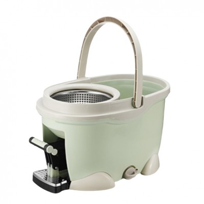 Set Galeata cu Pedala si Mop Rotativ 360°, Flippy, Cu Actiune Centrifuga x4, Pentru Uz Casnic, Maner din Otel Inoxidabil Telescopic, 2 Capte din Bumbac, 46x30x28 cm, Verde Matcha