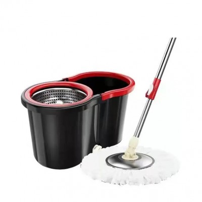 Set mop rotativ cu galeata Flippy, material plastic si microfibra, rezistent, cu dop scurgere, vas detasabil, pentru interior, capacitate 8 l, negru/rosu