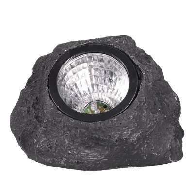 Lampa solara LED decorativa pentru gradina Flippy, imitatie piatra, lumina puternica 4 LED-uri, 12 x 15 cm, material ABS, baterie Ni-MH, 600 mAh, panou solar 2V, lumina alb rece, gri