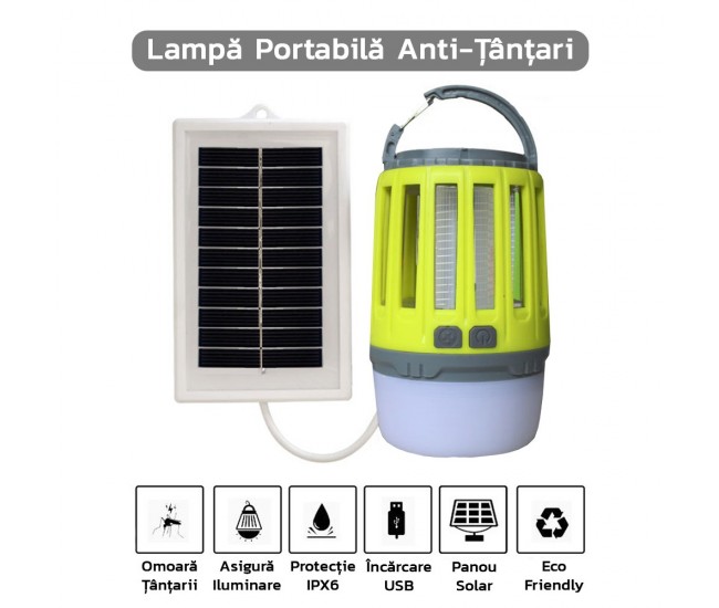 Lampă UV antiinsecte Flippy, anti muste, anti tantari, cu acumulator reincarcabil prin USB, portabil, 3.7 V, 200 lumeni, 8.5 x 13.3 cm, Verde