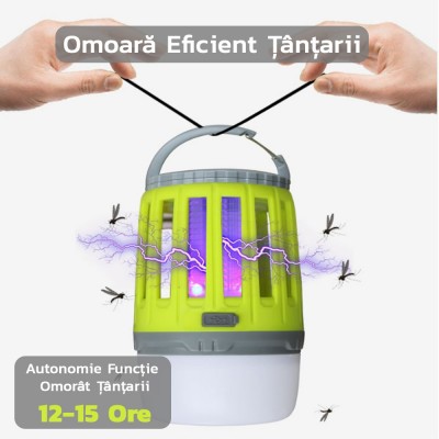 Lampă UV antiinsecte Flippy, anti muste, anti tantari, cu acumulator reincarcabil prin USB, portabil, 3.7 V, 200 lumeni, 8.5 x 13.3 cm, Verde