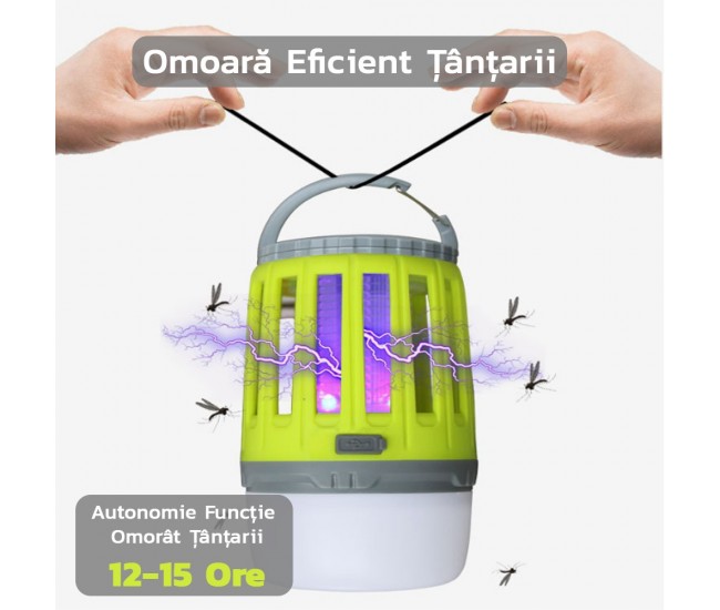 Lampă UV antiinsecte Flippy, anti muste, anti tantari, cu acumulator reincarcabil prin USB, portabil, 3.7 V, 200 lumeni, 8.5 x 13.3 cm, Verde