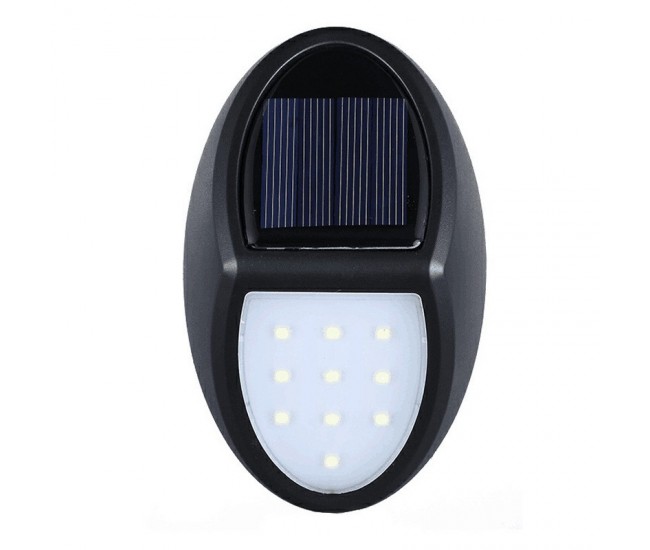 Aplica solara LED pentru perete Flippy, in forma ovala, 10 LED-uri, lumina puternica, IP65, 12 x 7.5 cm, 1.2 V, 300 mAh, autonomie 8-10 ore, alb rece